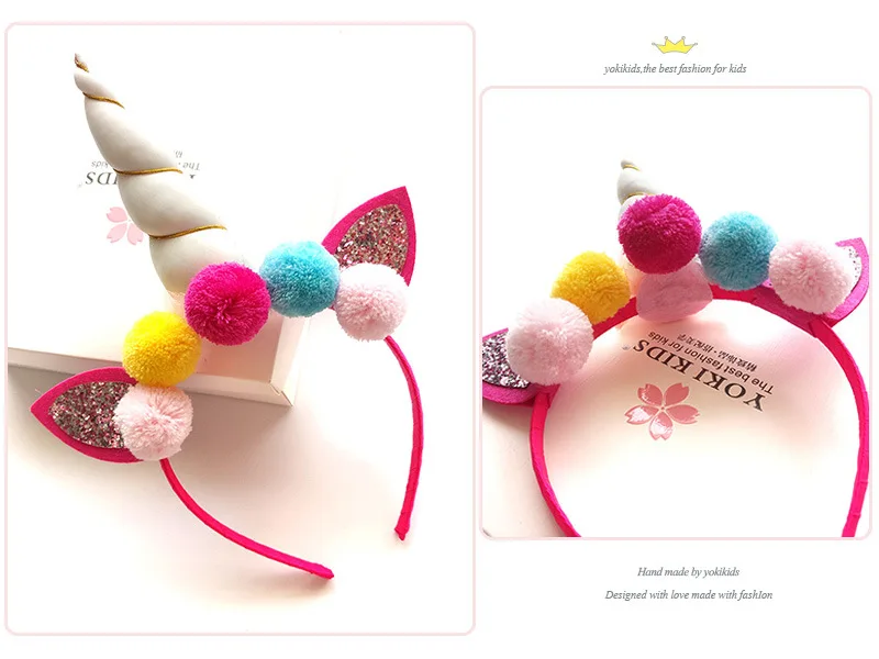 

Wholesale 12pc/lot Glitter Metallic Unicorn Headband Girls Felt Flowers Hairband For Kids Unicorn Horn Party Hair Accessories