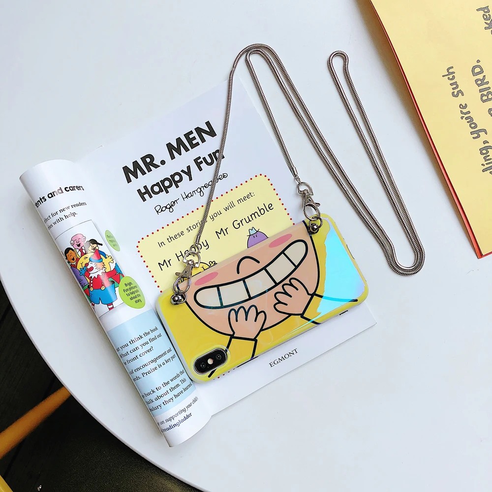 Luxury Blue light Funny Smiling Face Messenger Chain Bag Soft TPU Phone Case For iPhone6 7 8 Plus X XS Max XR Cover |