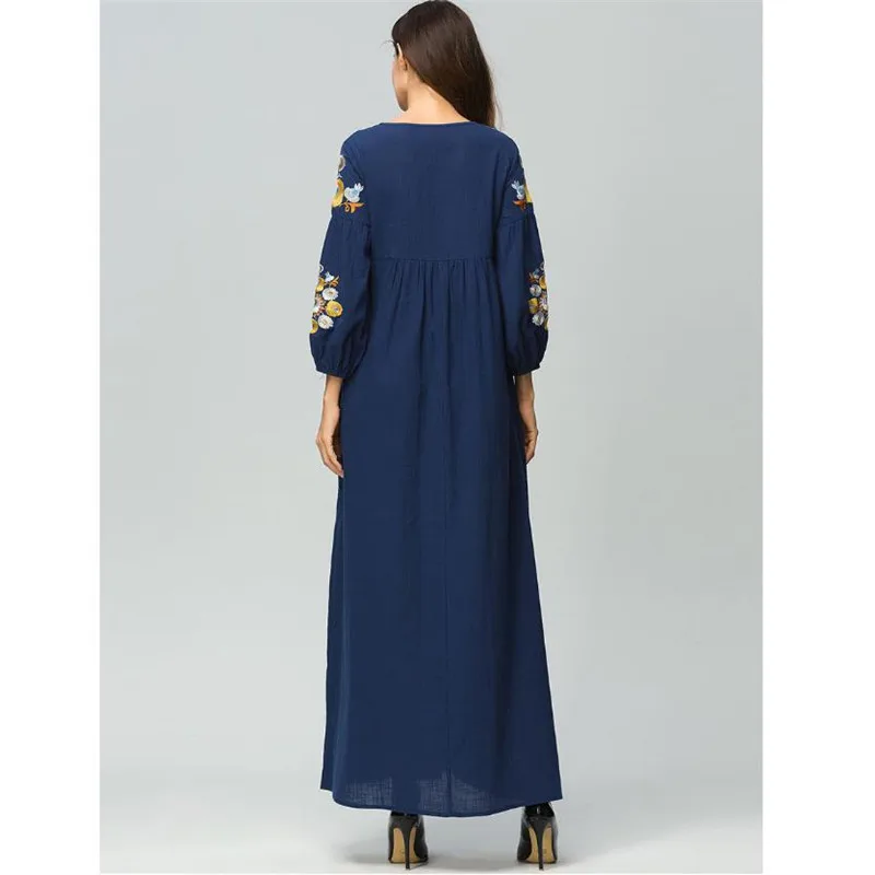 

Embroidery Cotton Linen Muslim Abaya Stitching Long Robe Long Sleeved Kimono Loose Ramadan Arabic Turkish Islamic Dress CM1182
