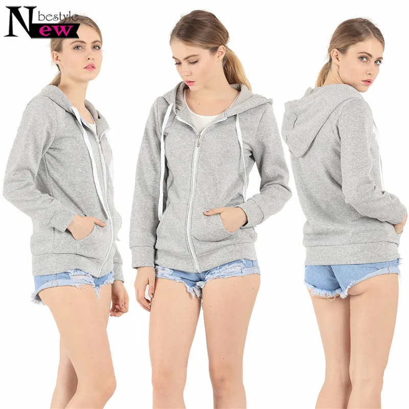 Модные Женские однотонные толстовки на молнии свитшот с капюшоном и длинным