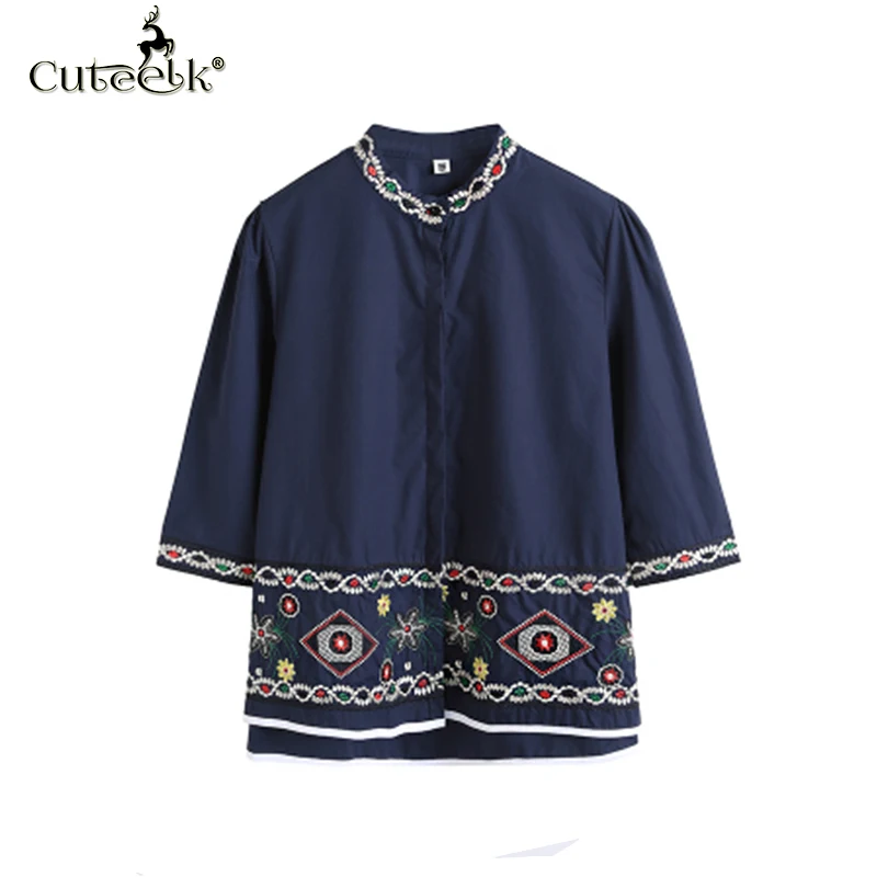 2017 blusas Винтаж Рубашки домашние муж. Для женщин короткий рукав цветок Вышивка