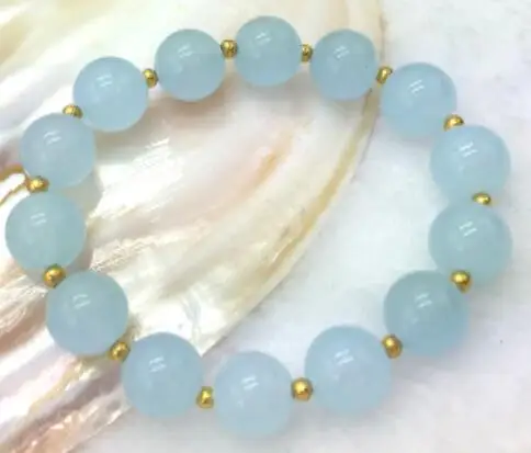 Beautiful 10mm Round Light Blue stone Stretched Bracelets 7.5&quot | Bangles