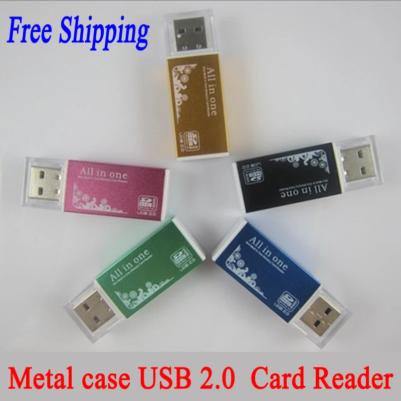 

All in 1 Metal case USB 2.0 Card Reader For Micro SD TF MS MS DUO M2 SD SDHC MMC Memory Card Reader Adapter Color optional