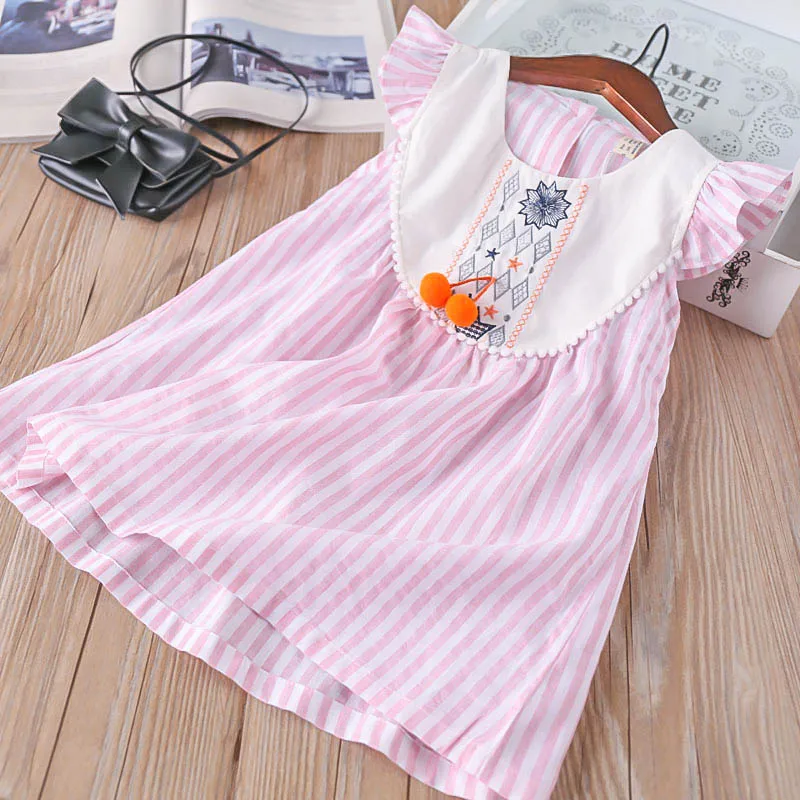 Hurave/Детская Хлопковая одежда в полоску с вышивкой для девочек детское платье без