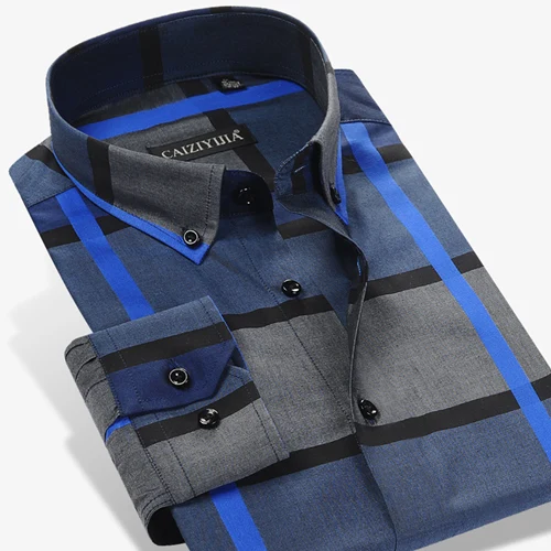 CZQ305 CAIZIYIJIA Лидер продаж клетчатая Лоскутная рубашка Camisa Masculina Осенняя мода хлопок мужская рубашка Повседневная рубашка на пуговицах с длинным рукавом - Цвет: CZQ305