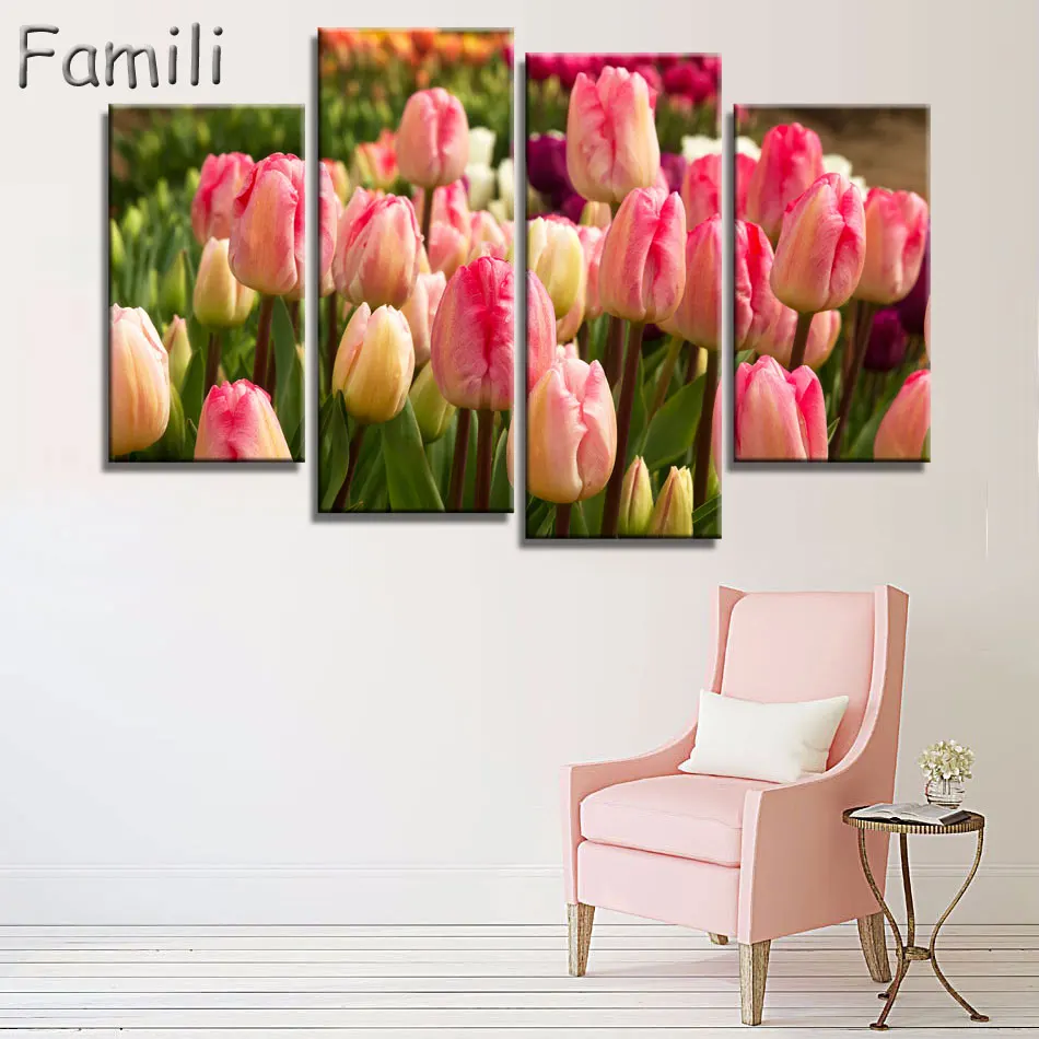 

4pcs Hot Sell Modern Painting Purple Flowers Home Decor Canvas Painting Flowers Wall Pictures For Living Room Modular Pictures
