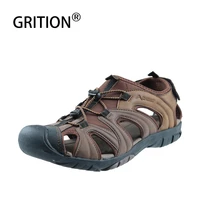 grition men shoes summer lightweight close toe flat beach sandals leather quick drying trekking casual shoes outdoor big size 46