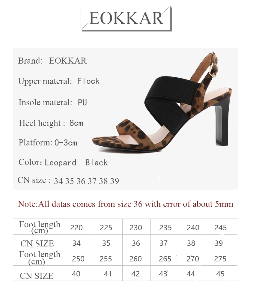 

Eokkar 2019 Women Leopard High Heels Slingbacks Sandals Kid Suede PU Open Toe Buckle Flip Flops Black Shoes Women Size 34-39