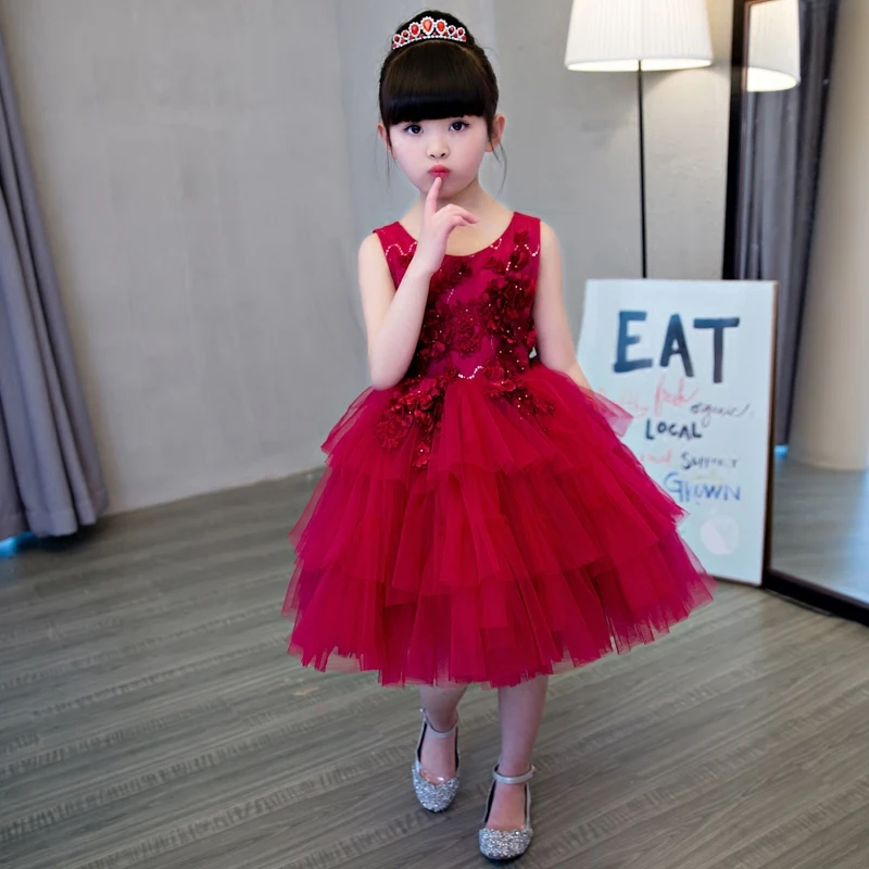 2018 New Luxury Red Flower Girl Dress With Tail For Wedding Kids Pageant First Holy Communion Dresses Party D48 | Детская одежда и