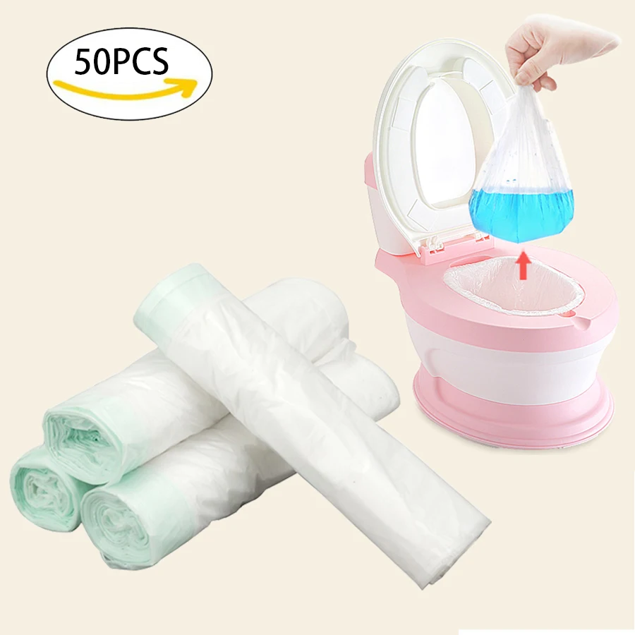 

5 Rolls Universal Potty Training Toilet Seat Bin Bags Travel Potties Liners Disposable with Drawstring Convenient Use Portable
