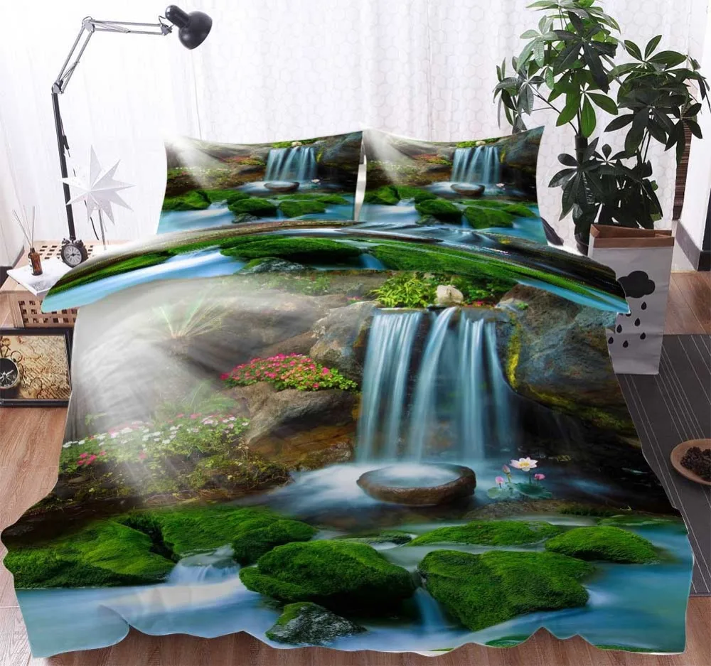 3D пляж живописный водопад постельные принадлежности одеяло пододеяльник набор