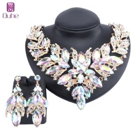 luxury crystal leaves jewelry sets necklace earrings bridal wedding party engagement jewellery costume accessories sets
