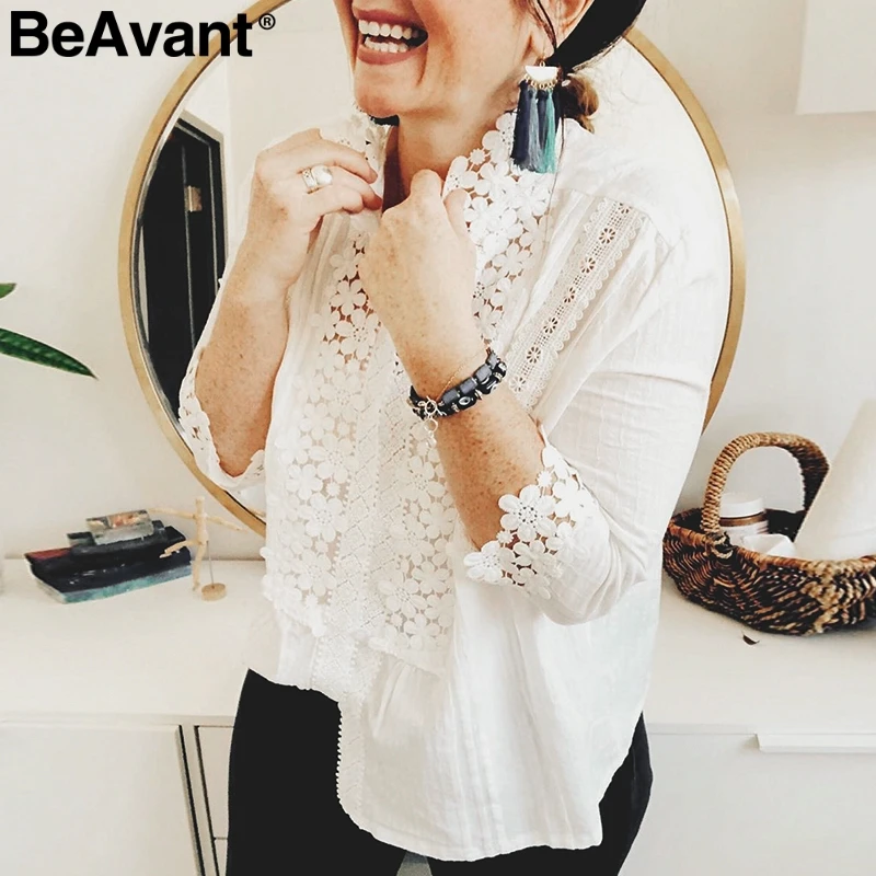 BeAvant элегантная летняя блузка из хлопка с вышивкой Женская Белая Кружевная блуза