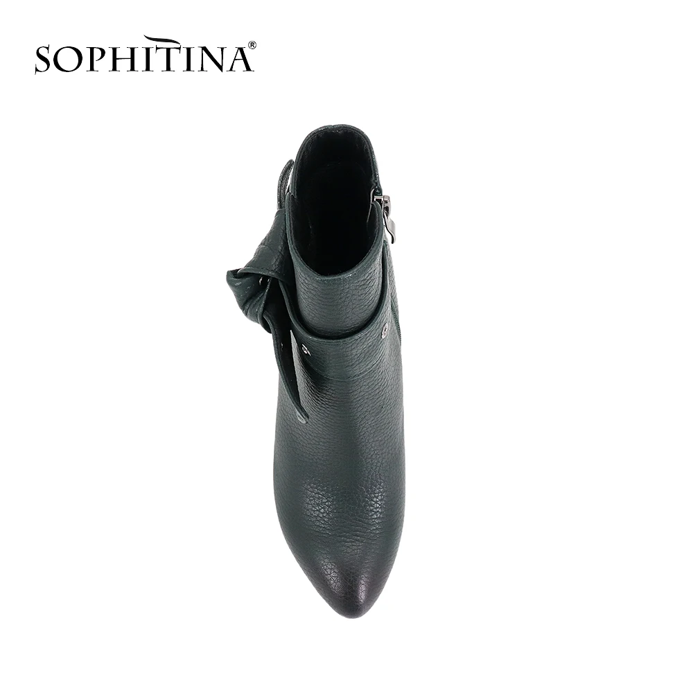 SOPHITINA/зимние ботинки; женская обувь из натуральной кожи на высоком каблуке с острым носком; высококачественные ботинки из коровьей кожи с бантом-бабочкой; M84