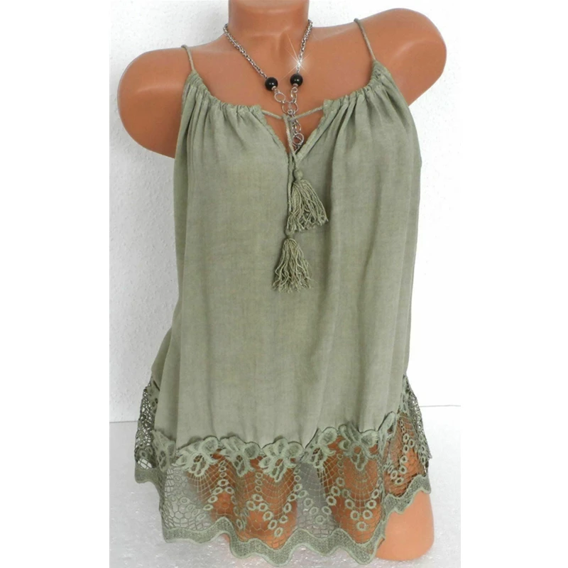 Женский однотонный топ на бретельках Boho повседневный свободный кружевной с