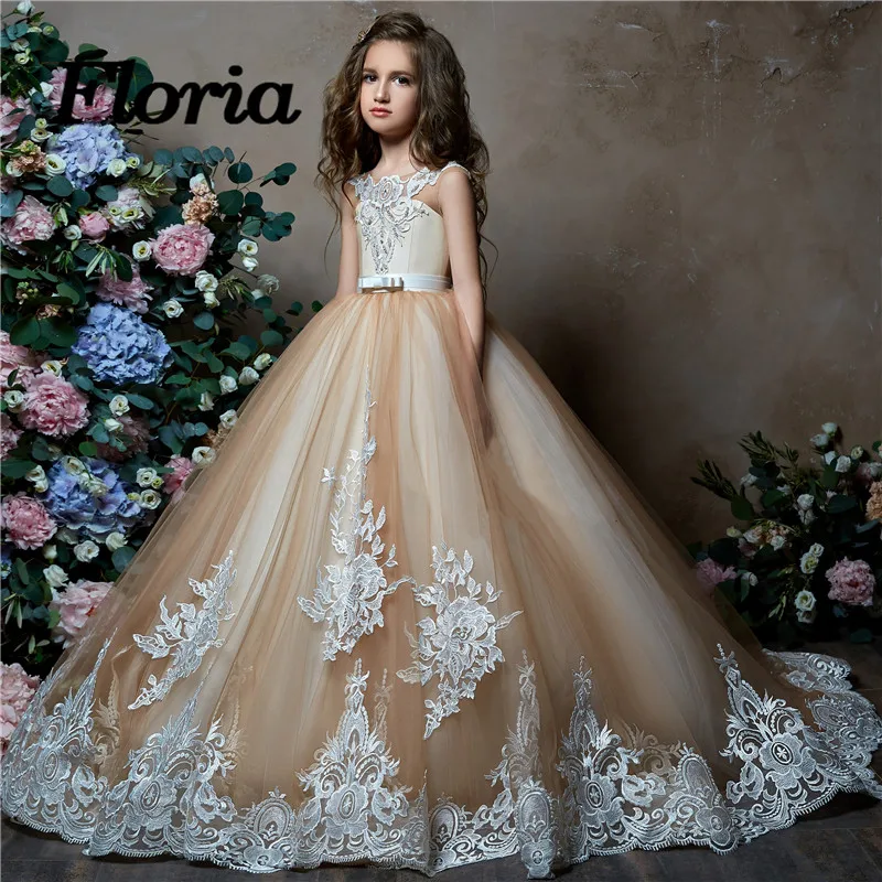 Платье для первого причастия в арабском стиле цвета шампанского девочек бальное