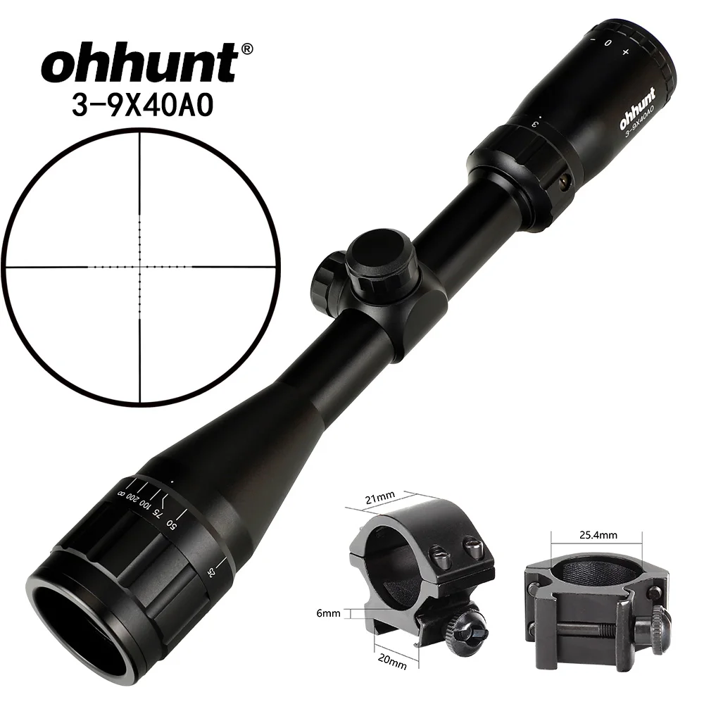 Low Picatinny Rings Ohhunt 3-9X40 AO 1 дюймов трубка Hunitng Riflescope Mil Dot проволока сетка тактические оптические прицелы для снайперской винтовки прицел страйкбол - Цвет: Low Picatinny Rings