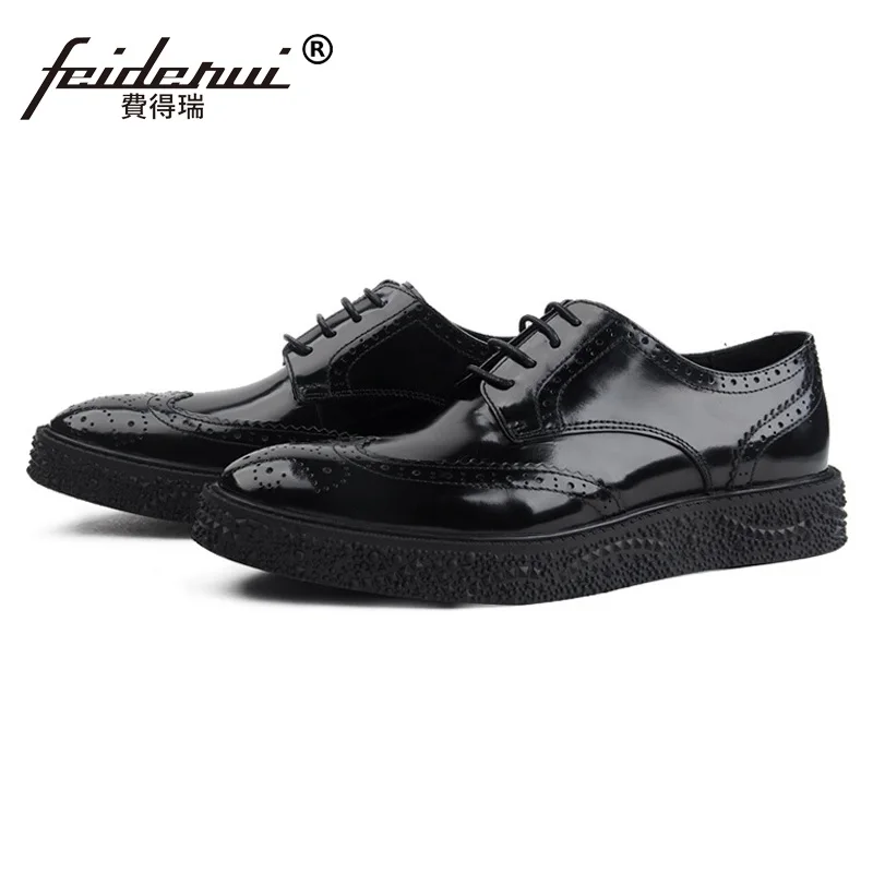 Мужские Винтажные Туфли оксфорды на плоской платформе из лакированной кожи|oxford