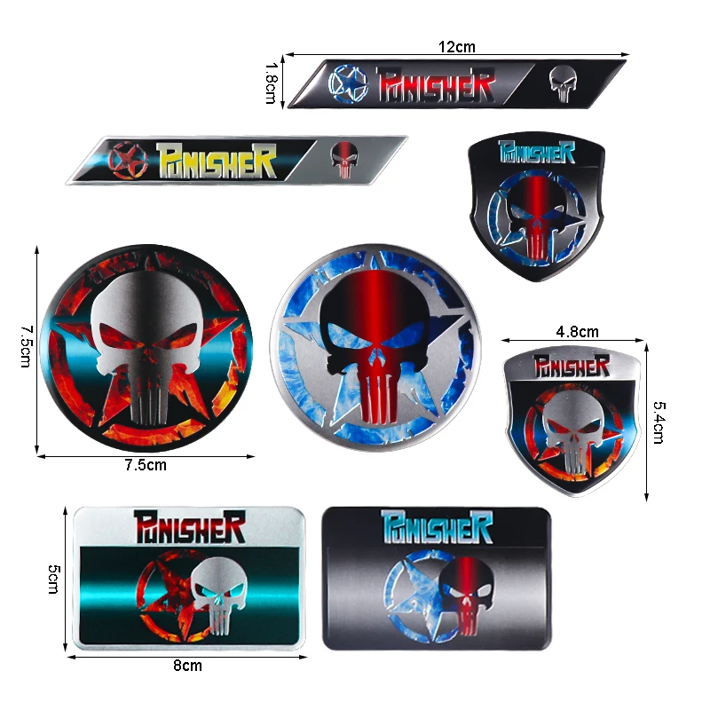 Стайлинг автомобиля новый стиль Каратель Череп 3D Алюминиевые наклейки покрытие