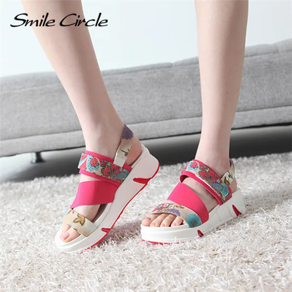 Smile Circle Summer Sandals For Women Shoes Fashion Flowers Flat Platform Casual Open Toes slipper gilr | Обувь