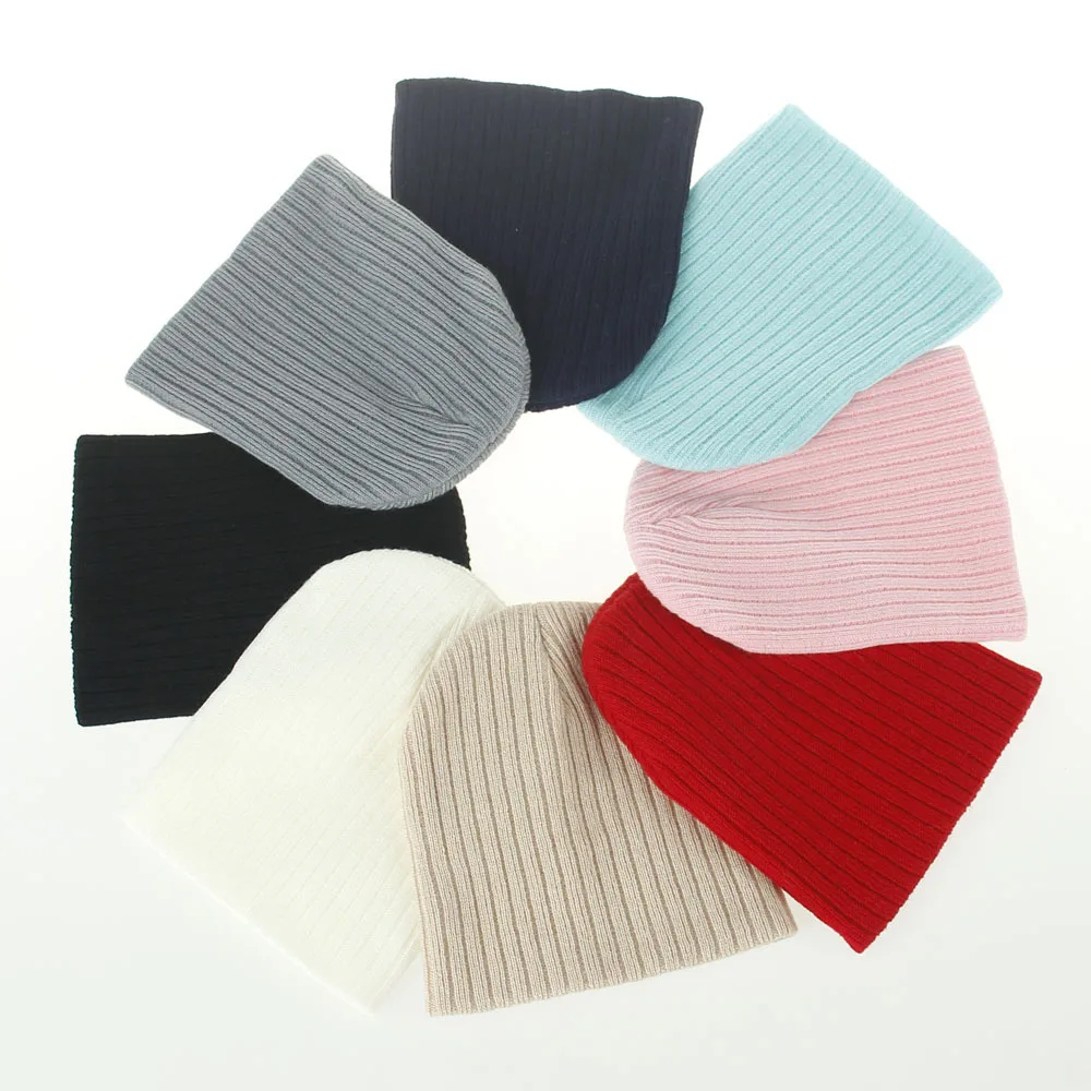 

New Autumn and Winter Boys and Girls solid color Striped Wool Knit Hat Baby Autumn and Winter Warm Caps 8 Colors