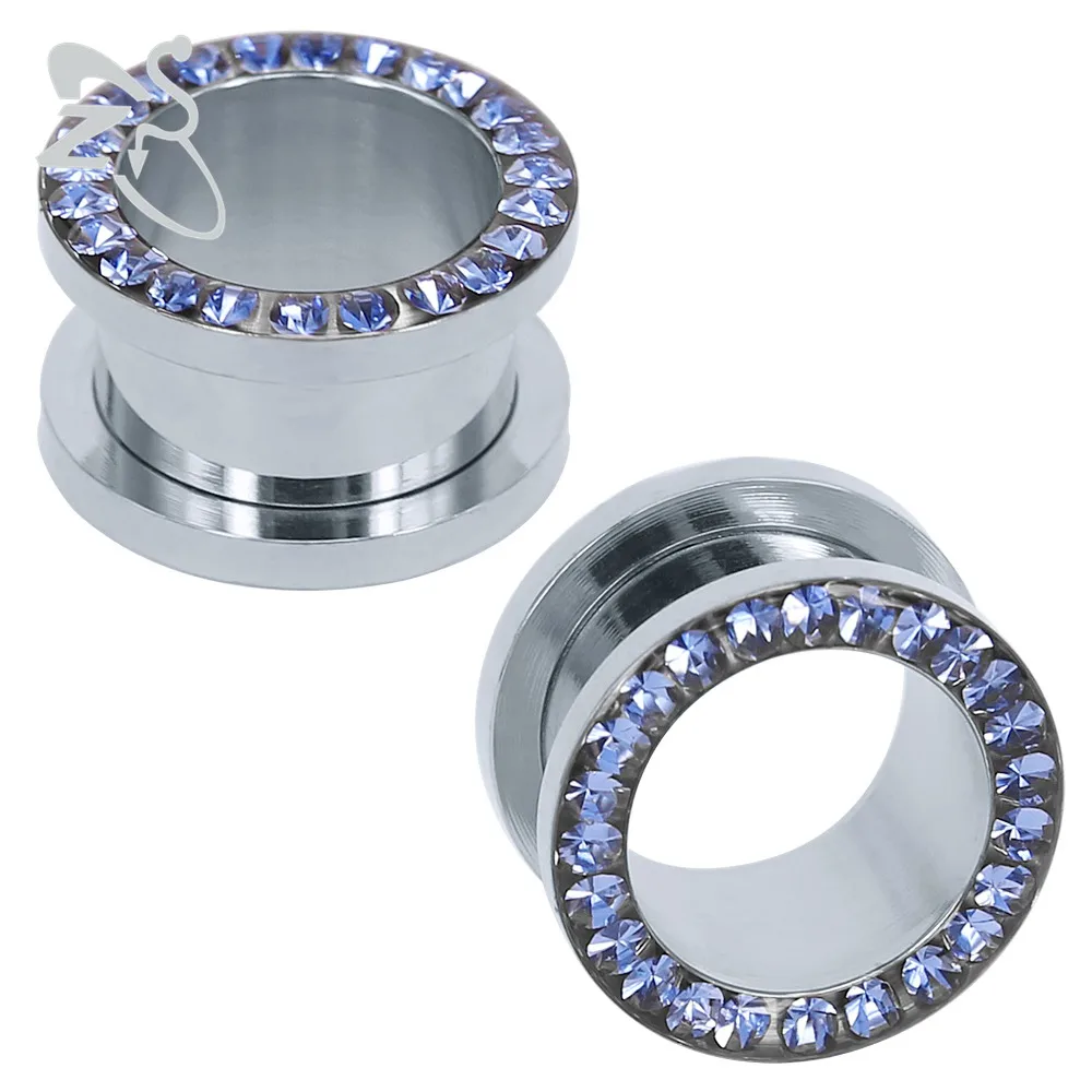 silver blue CZ кристалл классическая Ушная шина 2 цвета 316L серьги из нержавеющей стали пирсинг свежий ушной Туннель Носилки тела пирсинг ювелирные изделия - Окраска металла: silver blue