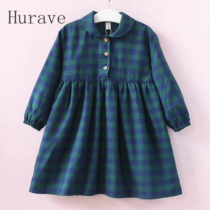 Hurave new design girl dress children peter pan collar plaid clothing kids dresses for toddler infant autumn | Детская одежда и