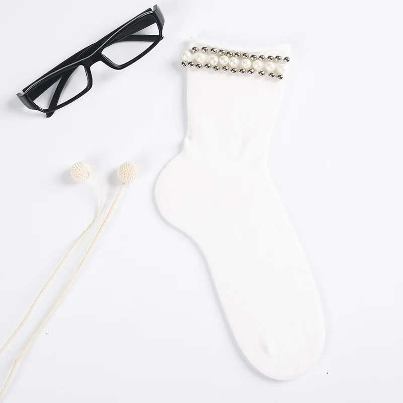

[COSPLACOOL]Desgin Handmade Pearl Glitter Socks Women Cotton Silk Colorful Shining Socks Heap Heap Fashion Gift Calcetines Muje