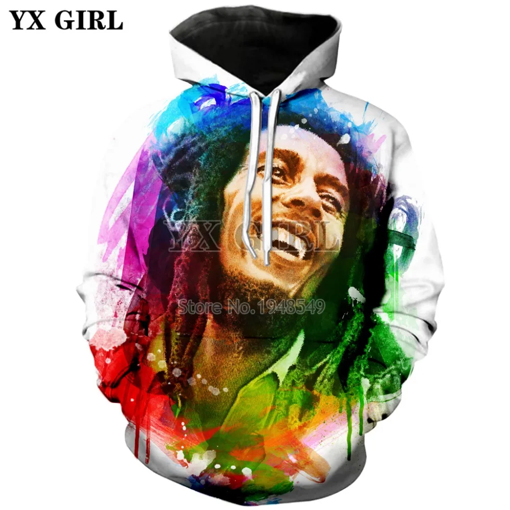 YX GIRL Drop shipping 2018 New Fashion Hip hop style Hoodie Reggae Bob Marley Print 3d Men's Women's Casual Hooded sweatshirt |