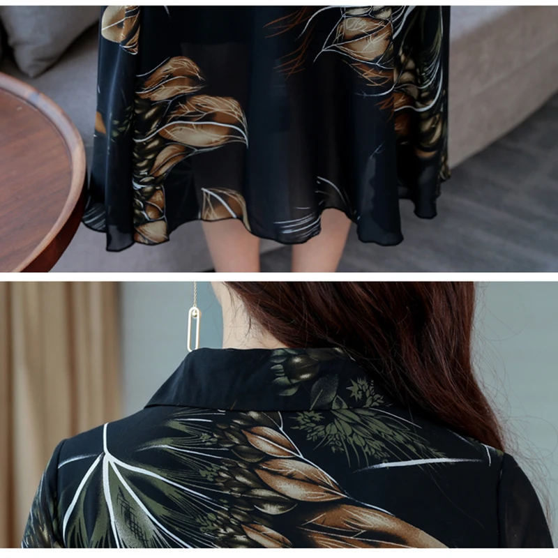 2019 Весна Лето Новое тонкое элегантное шифоновое платье с высокой талией женское