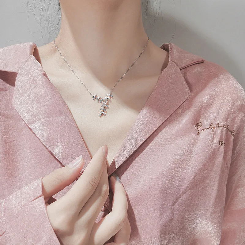 Серебряная цепочка колье argent sterling kettingen voor vrouwen collares mujer femme pendulo leaf Подвеска Ожерелье чокер