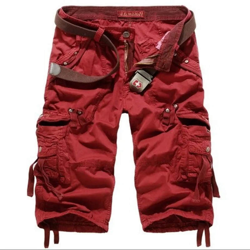 

Summer men multi-pocket pant high quality cotton Casual Straight calf-length pants mens Solid color loose Washed Beach pant