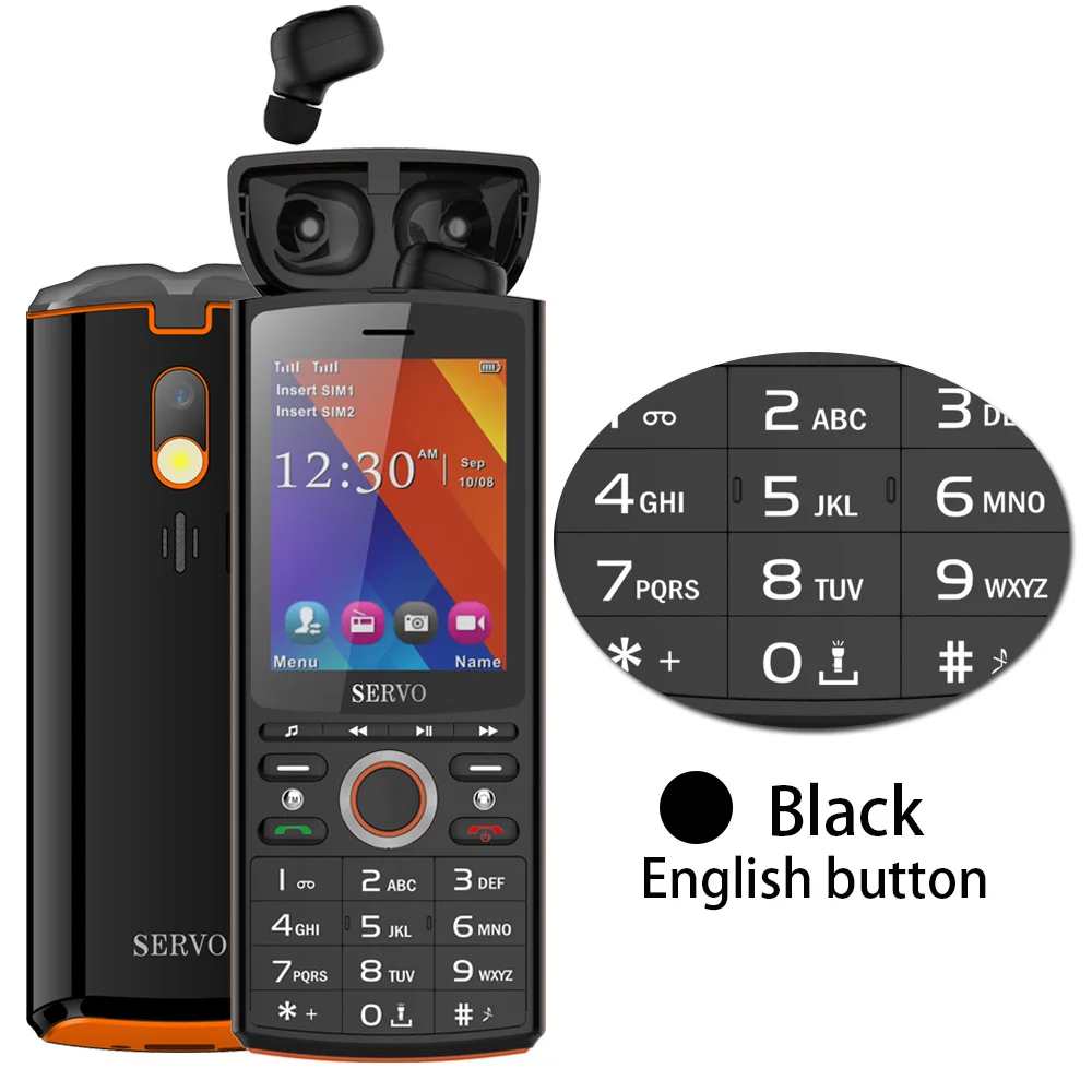 Black English button SERVO R25 2," две sim-карты 6000 мАч Внешний аккумулятор мобильный телефон с Bluetooth 5,0 TWS беспроводные наушники музыкальный динамик мобильный телефон - Цвет: Black English button