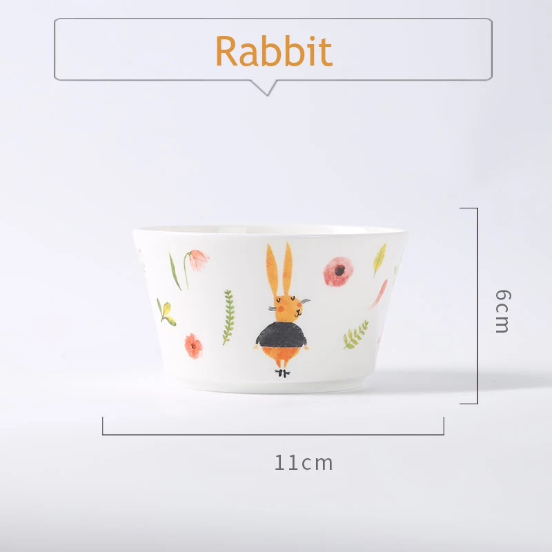 Rabbit 1 шт., Рождественская миска, ручная роспись, миска для риса из костяного фарфора, керамическая миска, мультяшная посуда, поставка жирафа, фламинго, щенка, 4,25 дюймов - Цвет: Rabbit