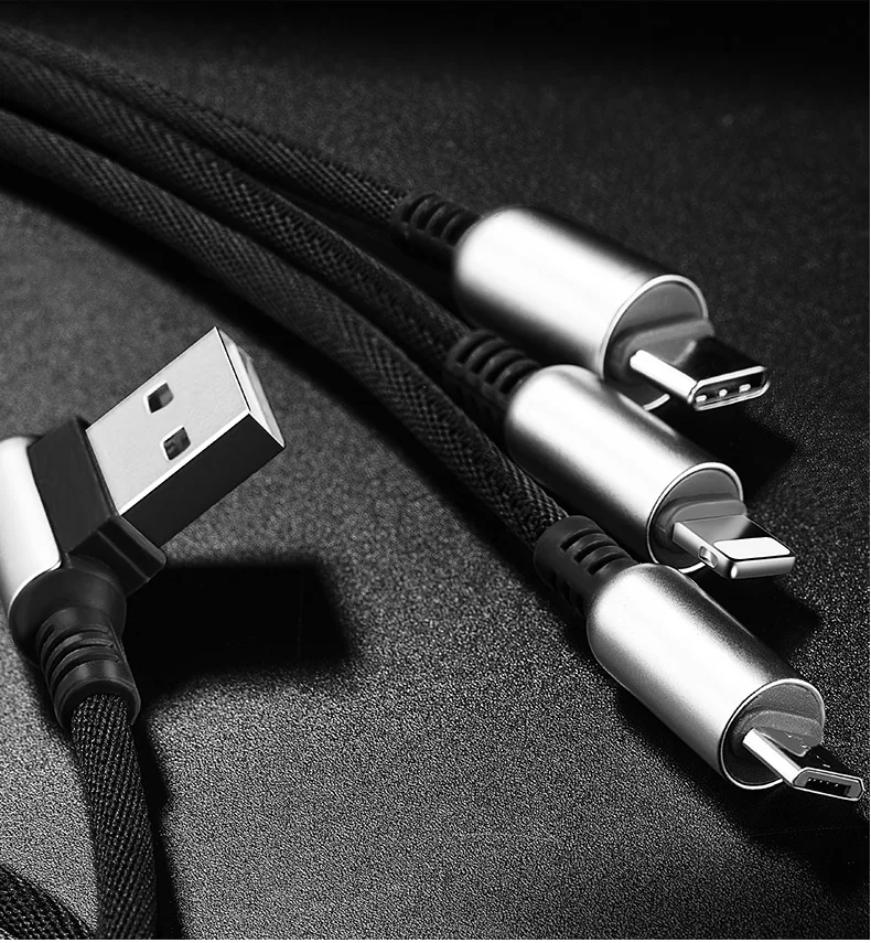 НОСО 3 в 1 Цинковый Сплав 90 градусов 2 в 1 USB Кабель для Зарядки для Apple iPhone Lightning Зарядное устройство Micro-USB Type-C для Samsung Xiaomi Тройник Двойной Провод Тройной Шнур для Айфона Айпада Самсунга Сяоми