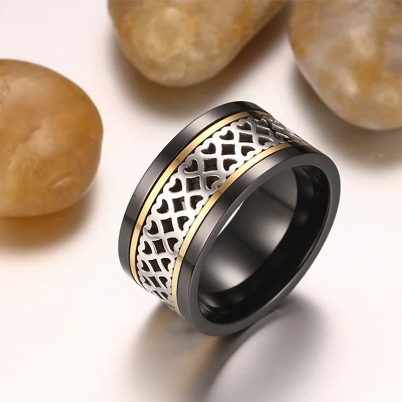 Geoaray Black Rotatable Stainless Steel Finger Rings For Men Heart Hollow Party Birthday Gift Relationship Jewelry | Украшения и