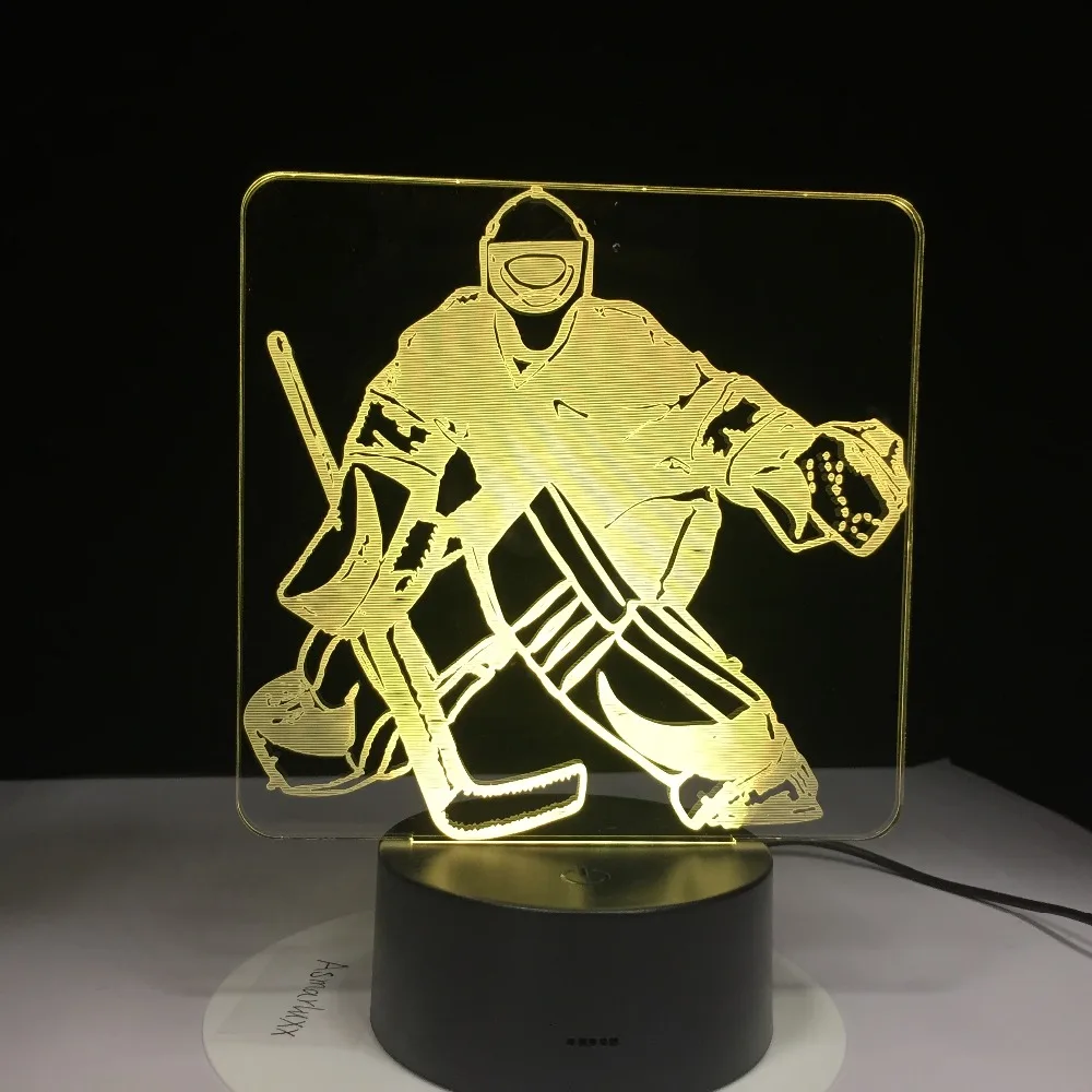 Ледяной хоккейный плеер Спорт 3D лампа 7 Красочный светодиодный ночник USB спальня освещение сна подарки для детей канадские украшения 3D1069