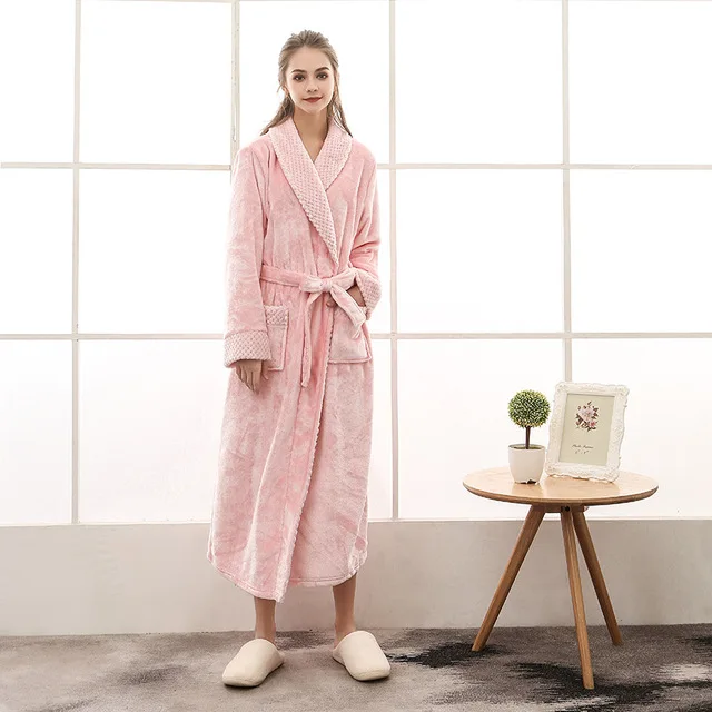 womanpink Женский халат, хлопковый зимний халат, женский халат размера плюс, банный халат, зимний длинный халат, халаты для женщин/мужчин - Цвет: womanpink