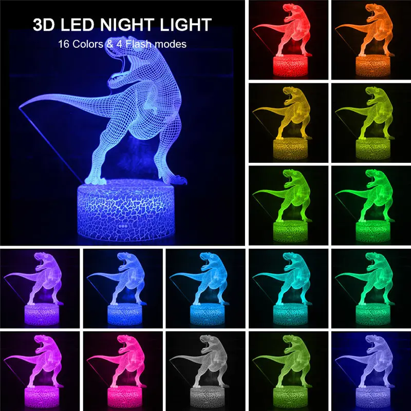 3D динозавр светодиодный ночной Светильник 3D Иллюзия настольная лампа 16 Цвет Декор Дистанционное Управление для детей на день рождения праздник друг подарки