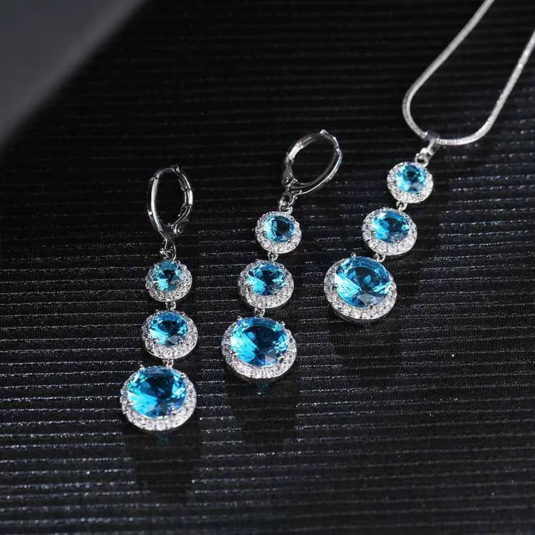 

Silver 925 Cosutme Wedding Jewelry Sets Earrings Pendant Necklace With Stones For Women Set Jewellery Gift