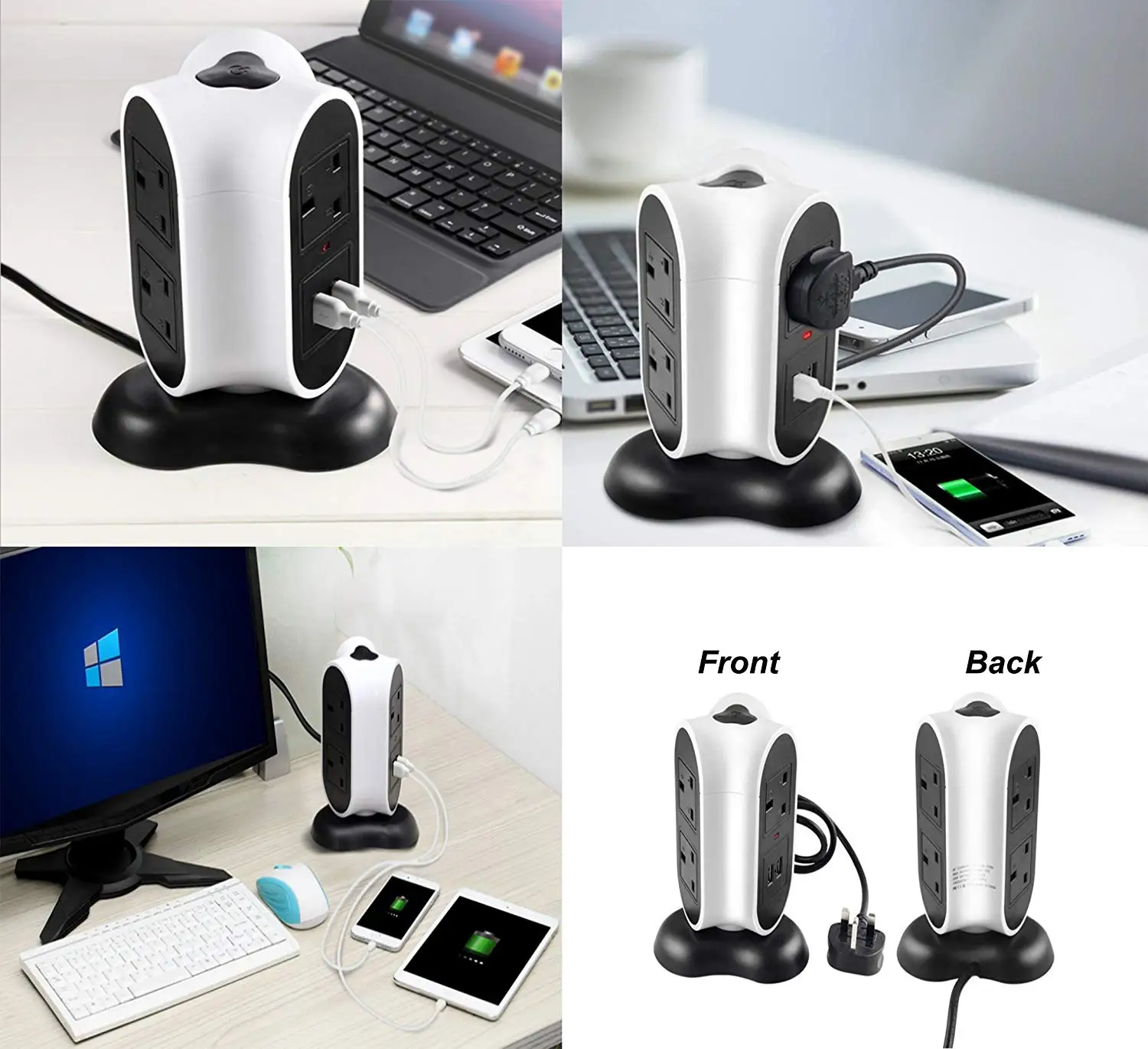 Вертикальные сетевые ленты с 5 выводами розетки для Великобритании 2 USB портами