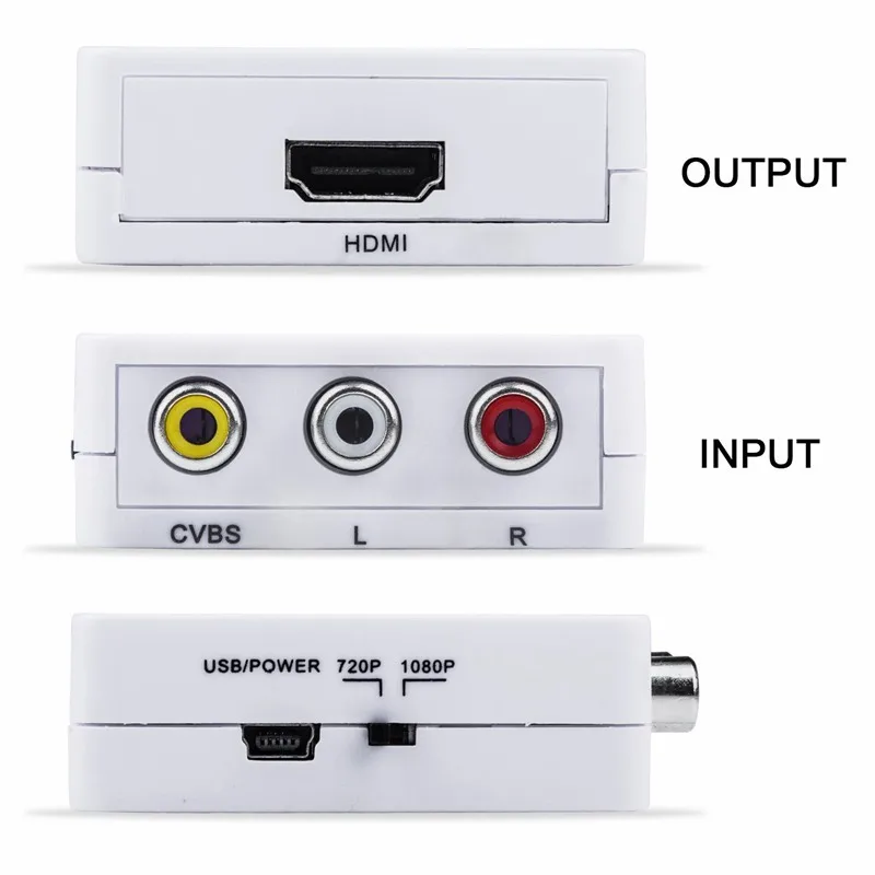 RCA to HDMI Mini 1080P Composite CVBS AV Video Audio Converter Adapter Support PAL NTSC3.58 NTSC4.43 SECAM |