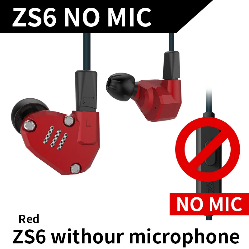 KZ ZS6 2DD 2BA Гибридный наушники в ухо Hi-Fi стерео гарнитура Спорт подходит Bluetooth ZS5 Pro pre-sale приоритет доставки - Цвет: Red Without Mic