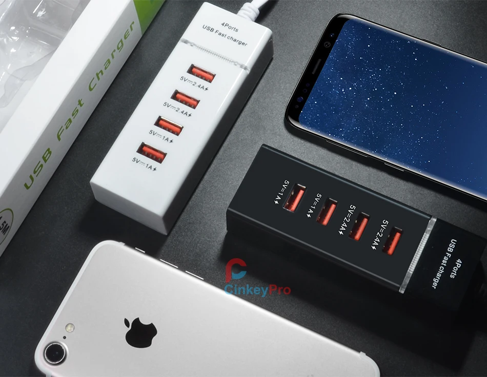 CinkeyPro 4 порта USB зарядное устройство с Светодиодный Светильник настольный адаптер мобильный телефон Быстрая зарядка для iPhone iPad samsung универсальный