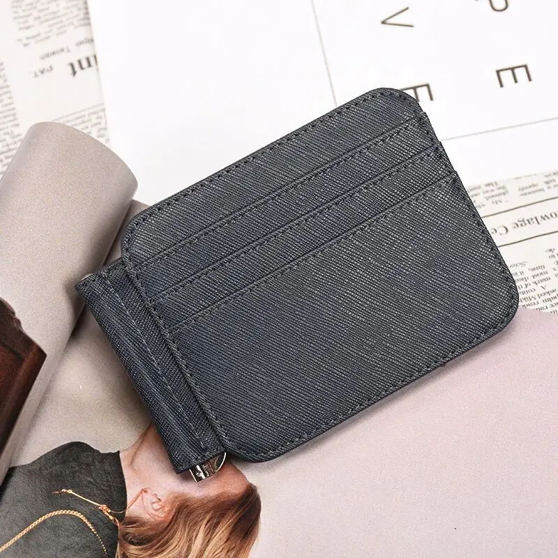 Известный унисекс кожаный короткий кошелек Противоугонная щетка RFID Зажимы для денег - Цвет: Черный