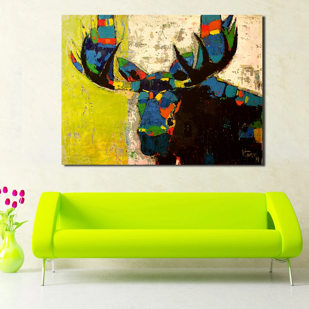JQHYART красочные Moose граффити изображение животных Печать на холсте украшение
