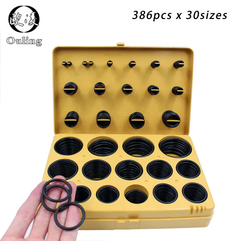 

386pcs Rubber Ring NBR O Rings Rubber Kit 30Sizes Nitrile Oring Seal O-Ring Set Sealing Oil Ring Gasket Assortment Set Kit Box