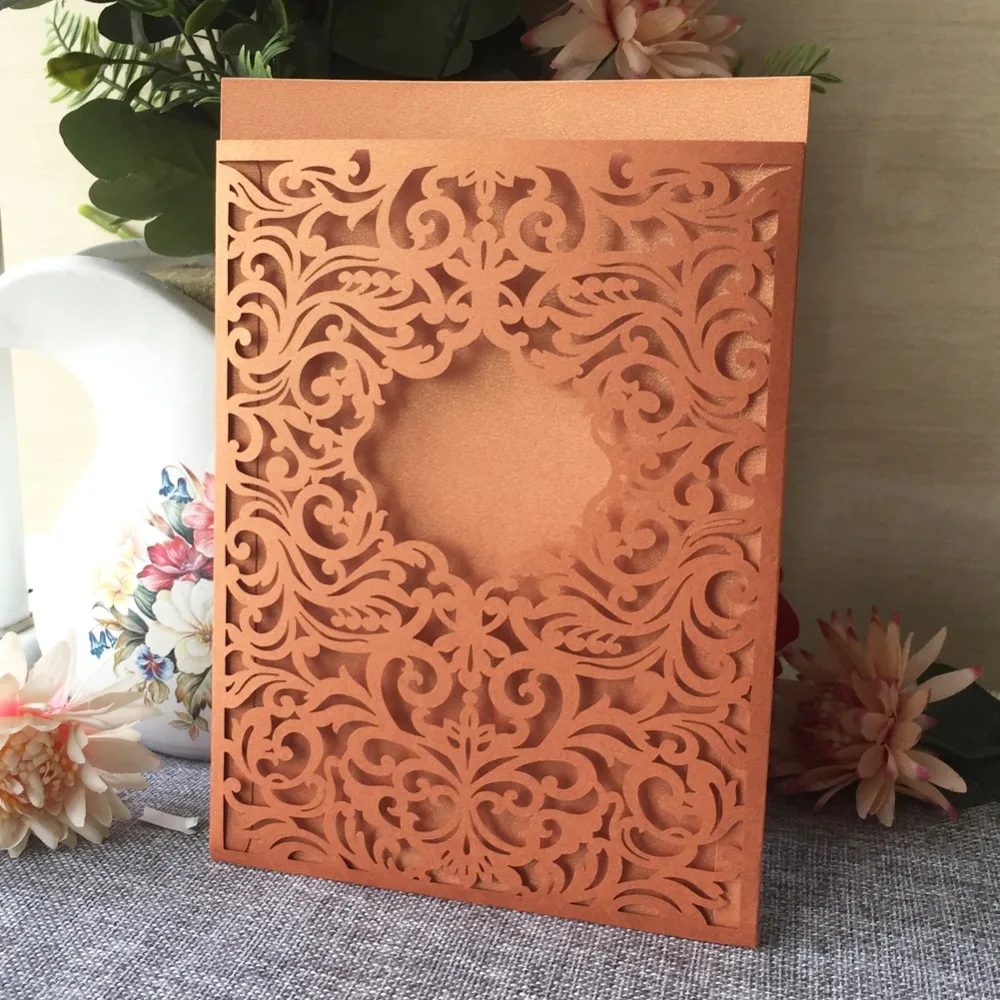 100 шт./лот г/кв. М жемчужная бумага лазерная резка свадебные приглашения карманные