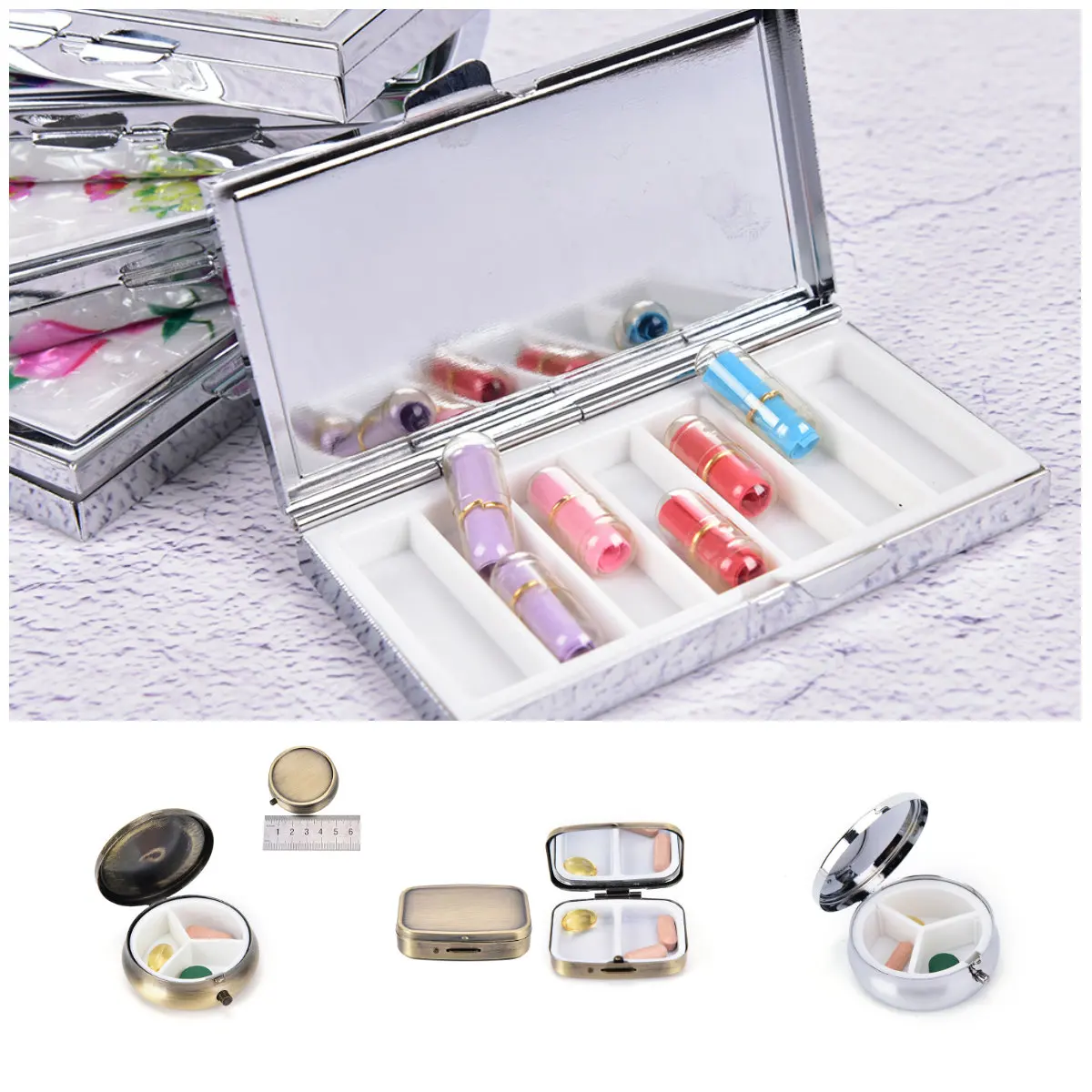 

Портативный прочный металлический круглый медицинский контейнер для держателя органайзера чехол для таблеток металлический круглый чехо...