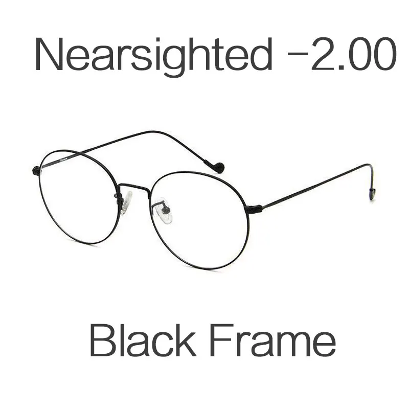 -2.00 HUHAITANG Round Nearsight Glasses Women Luxury Brand Anti Blue Light Computer Eye Glasses Frames For Men Clear Myopia Eyeglasses - Цвет оправы: -2.00
